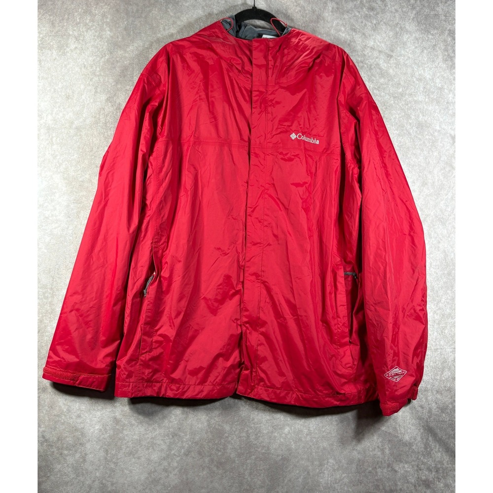 Columbia Rain Jacket Mens XL Red Omni-Tech Waterproof Breathable Hooded Outdoor